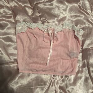 Pink Lace Trim Tube Top